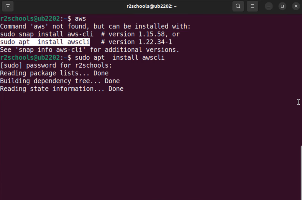 coding script of installing aws cli on dark background