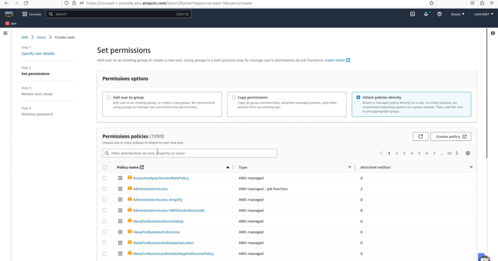 a screenshot of aws platform with set permissions and setting  details on it