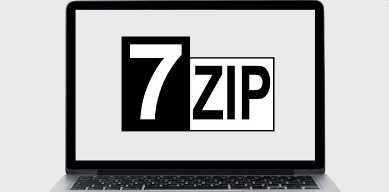 Laptop screen with inscription 7 zip